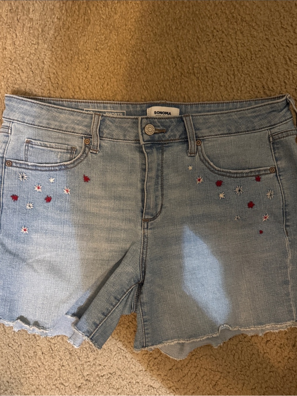 Sonoma Light Blue Denim Shorts with Red & White Floral Embroidery